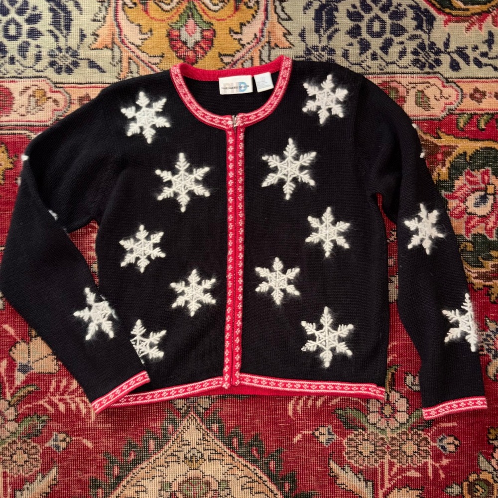 Paul Harris Design Cardigan Women S Black Excellent Snowflake Zip Up Sweater